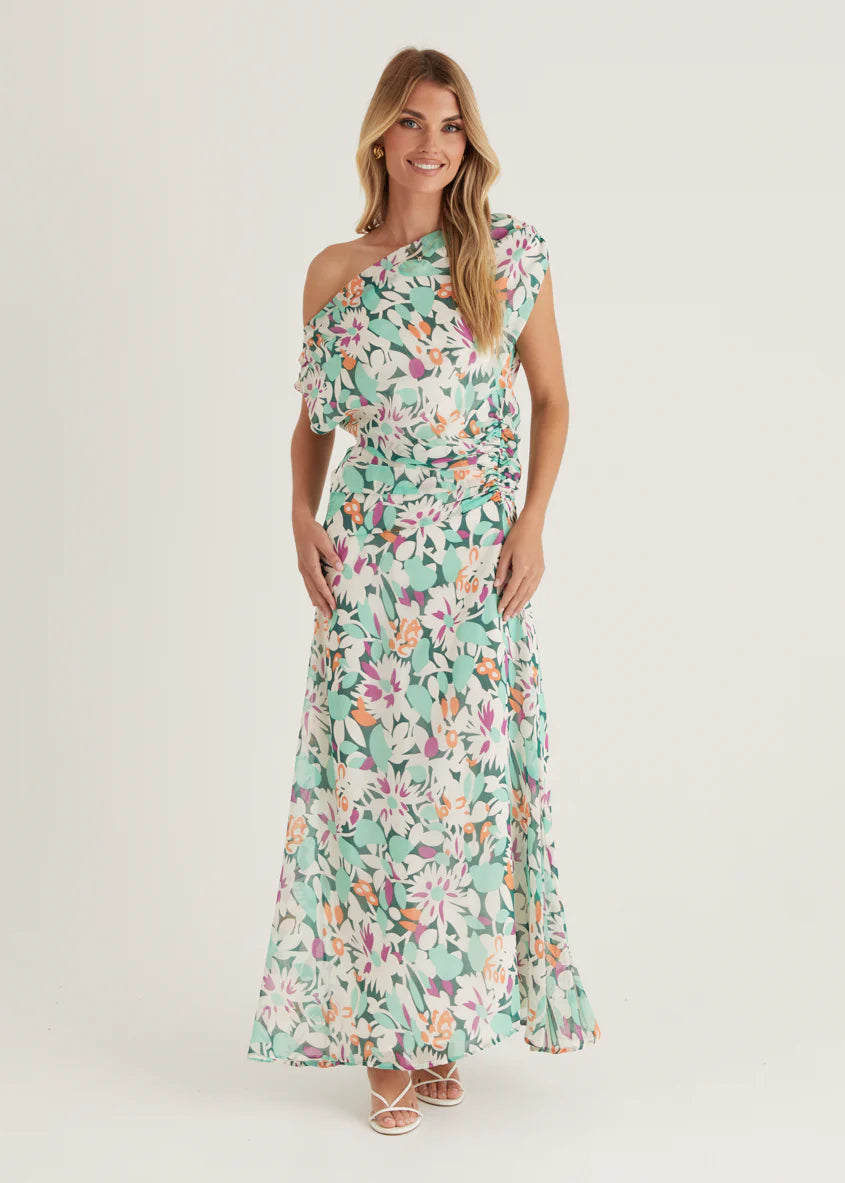 Helix Off Shoulder Midi Dress - Rio Green