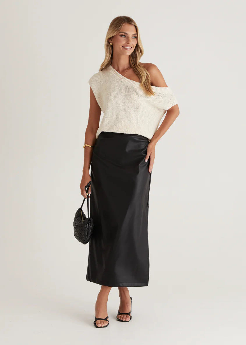 Whisky PU Midi Skirt - Black