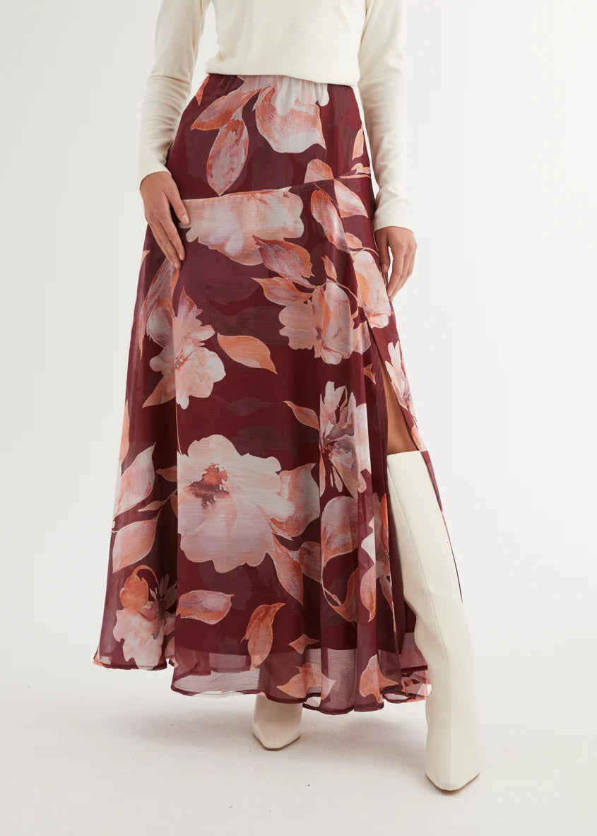 Tatum Maxi Skirt - Burgundy Floral