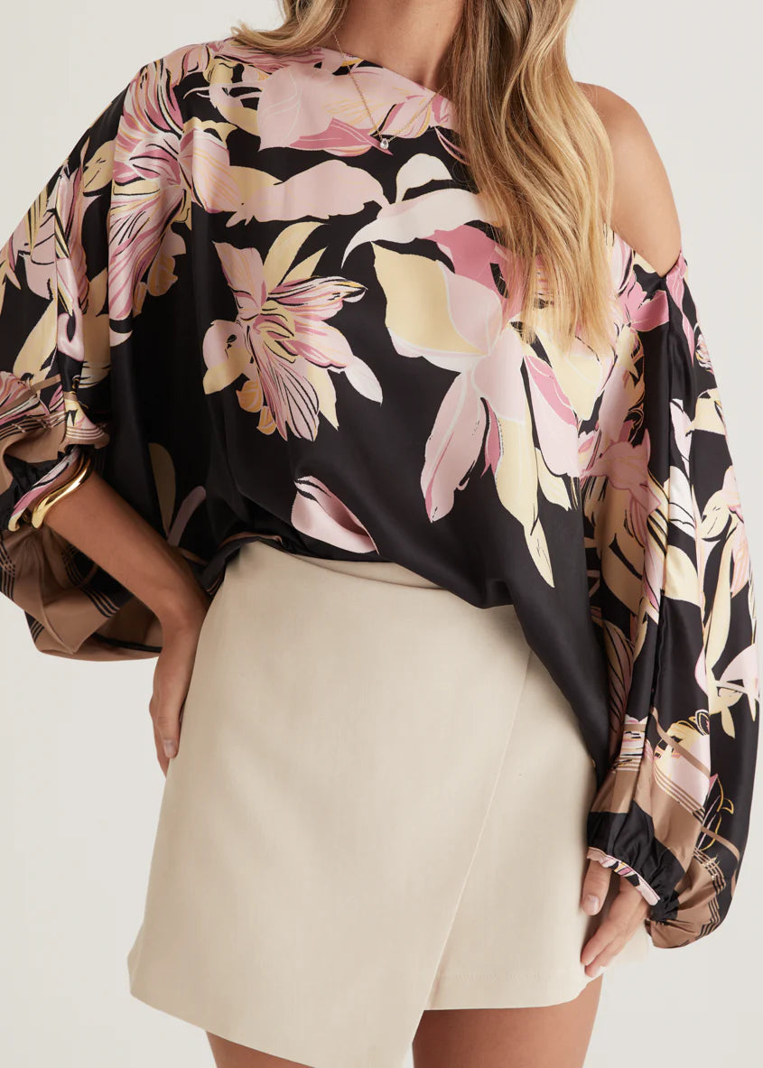 Maui Off Shoulder Top - Black Floral