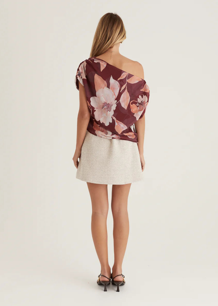 Tatum Off Shoulder Top - Burgundy Floral