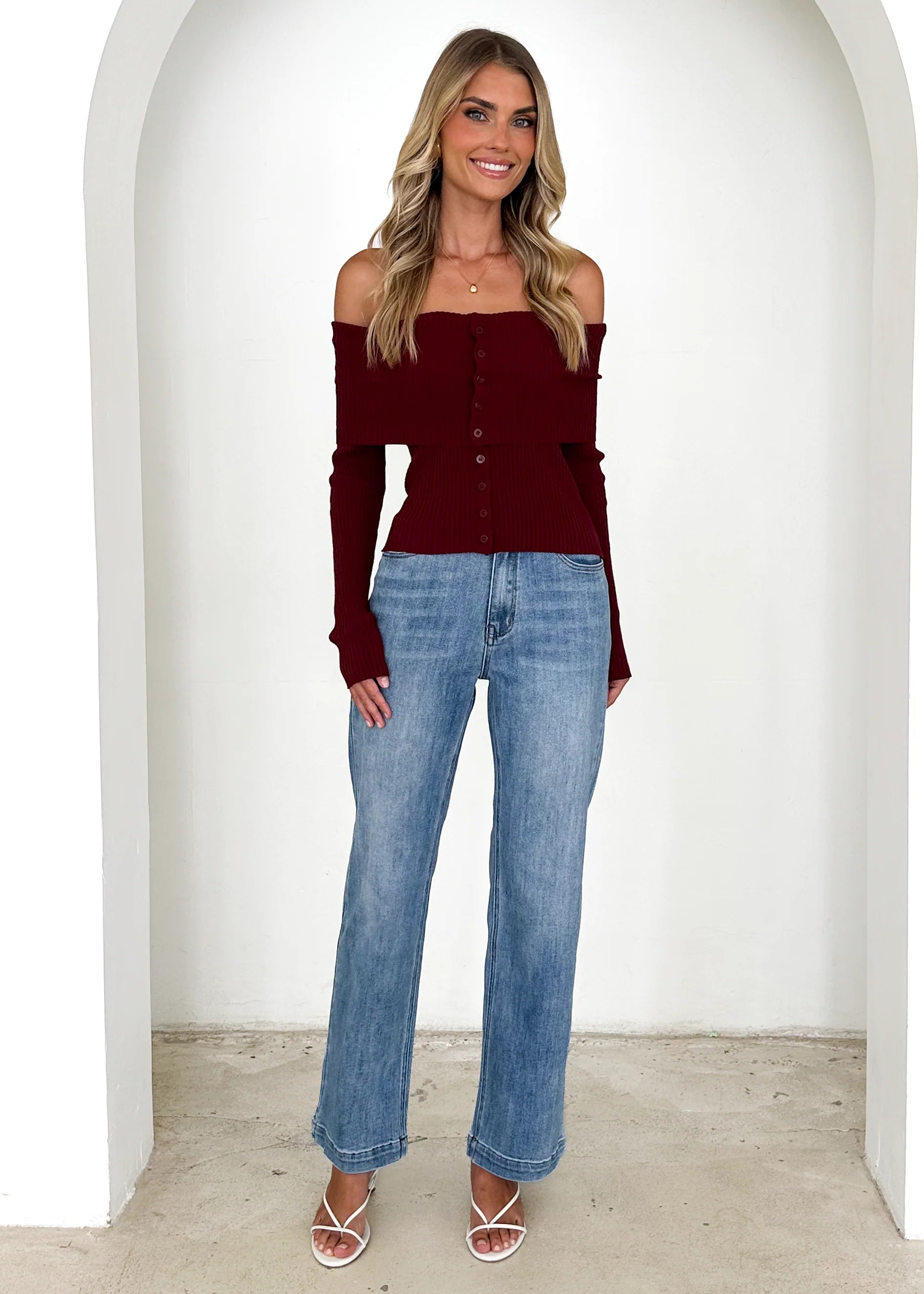 Talulah Off Shoulder Knit Top - Wine