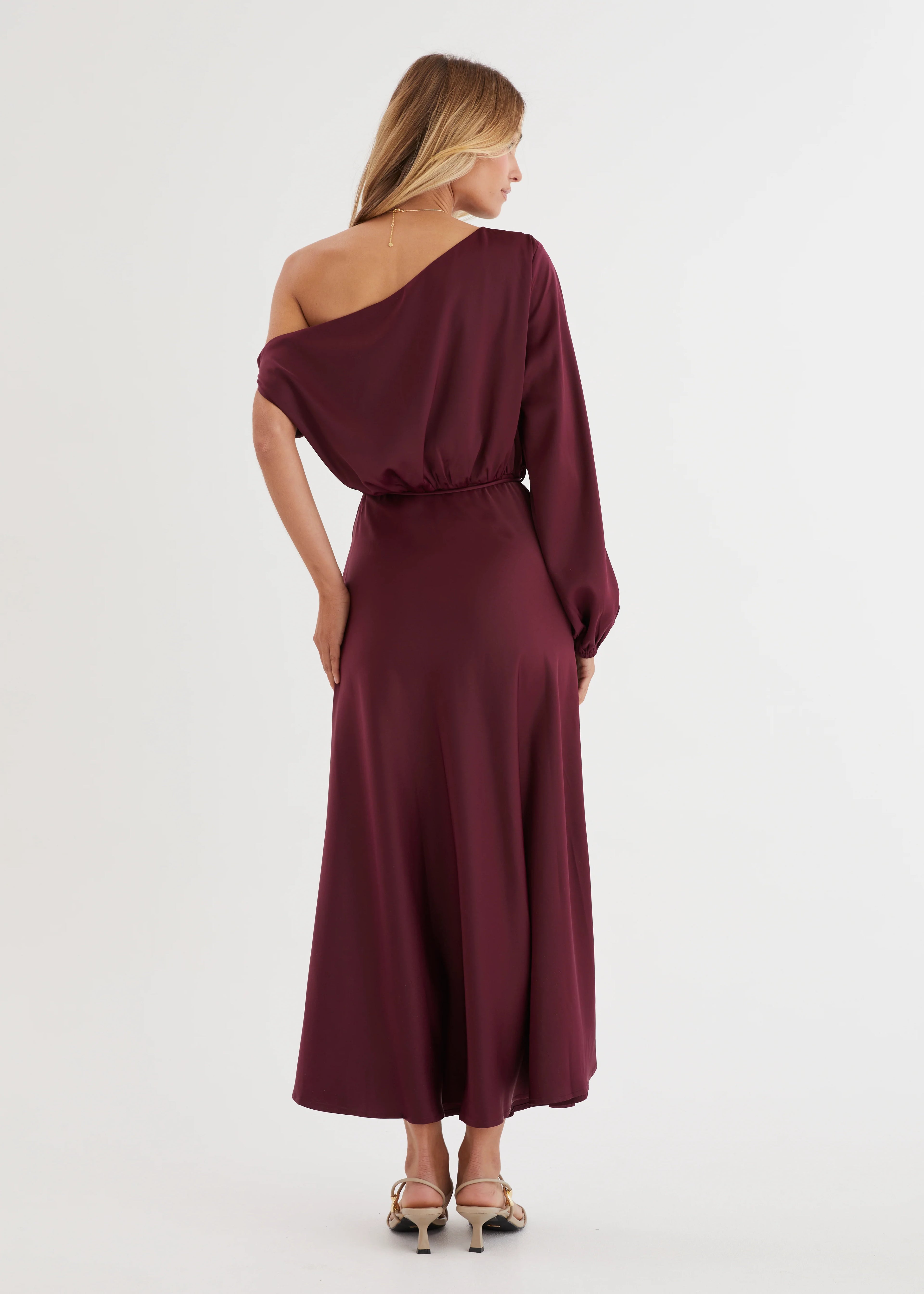 Skylah Drop Shoulder Midi Dress - Wine