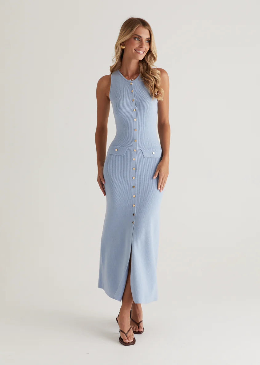 Tully Knit Midi Dress - Sky Blue