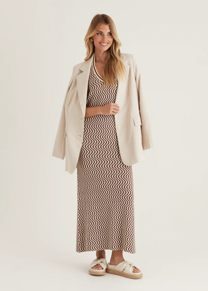 Lorelai Halter Knit Maxi Dress - Brown Swirl