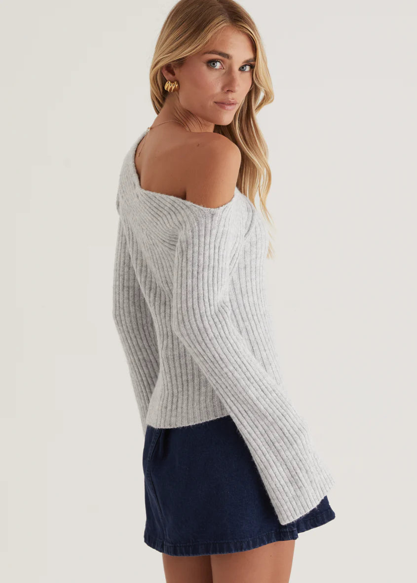 Lily One Shoulder Knit Top - Grey
