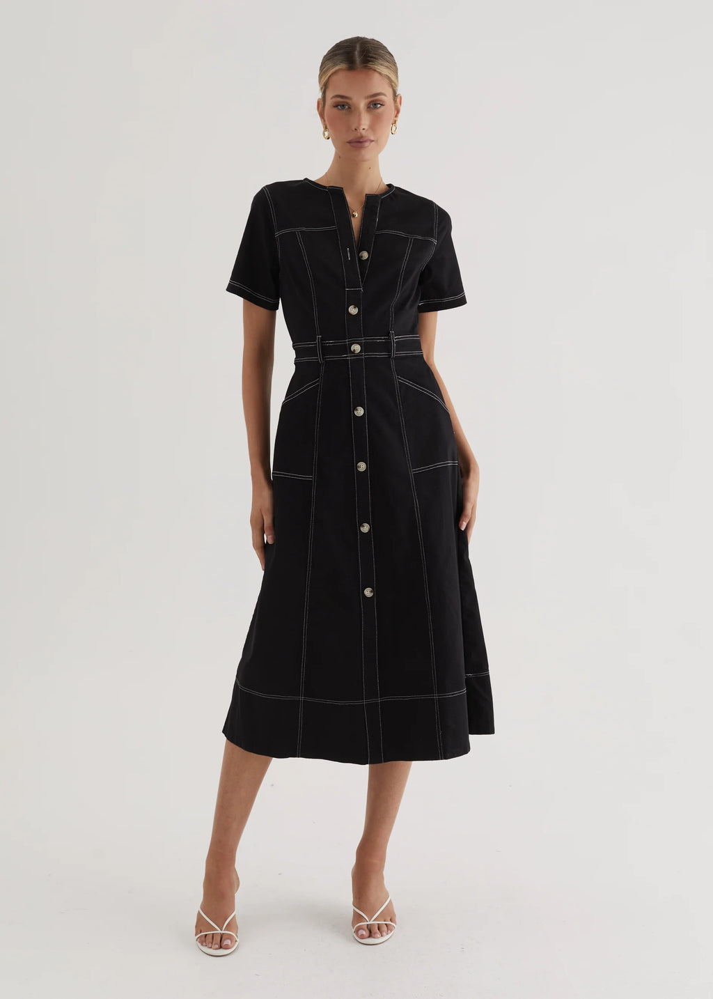 Petra Denim Midi Dress - Black