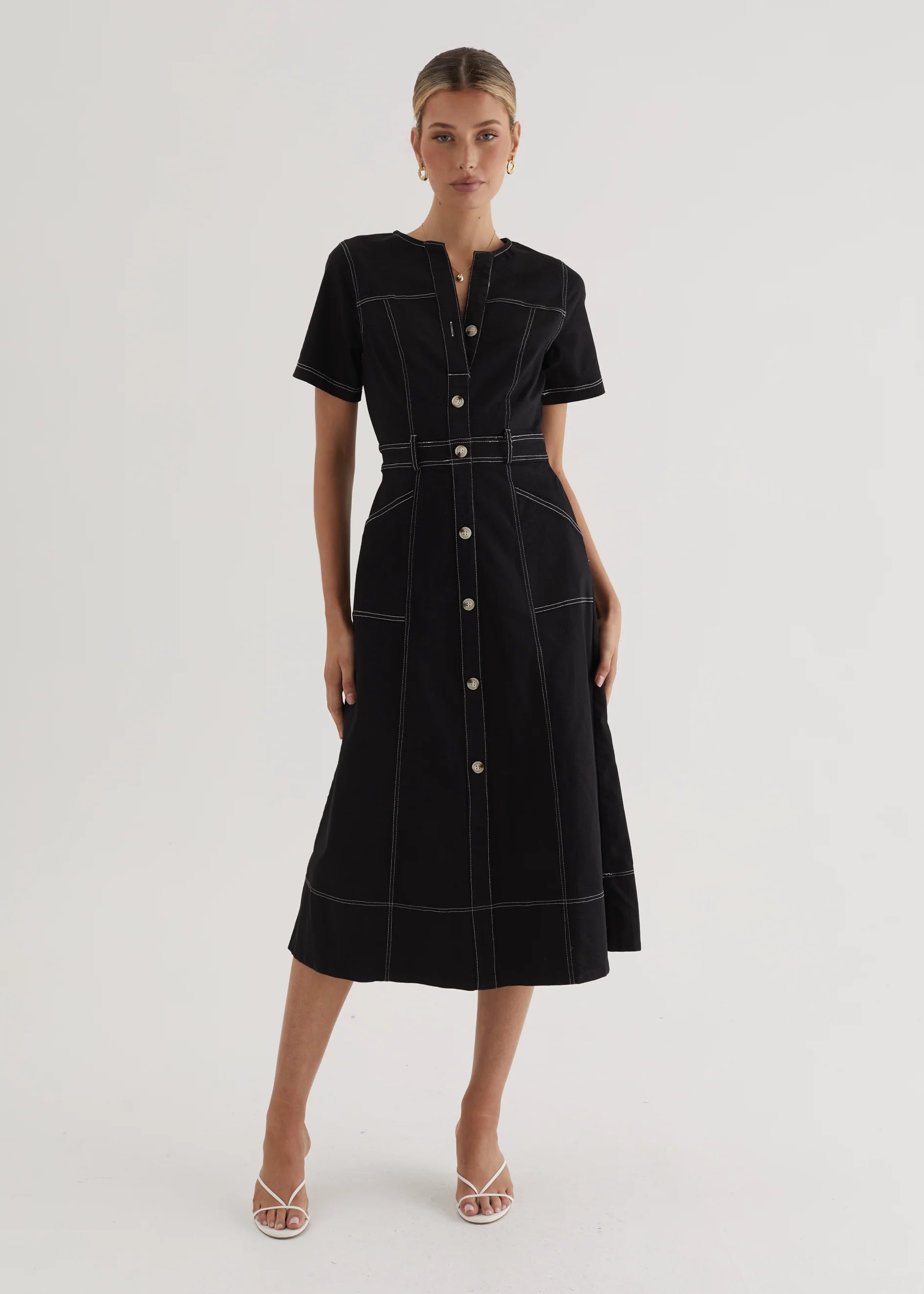 Petra Denim Midi Dress - Black