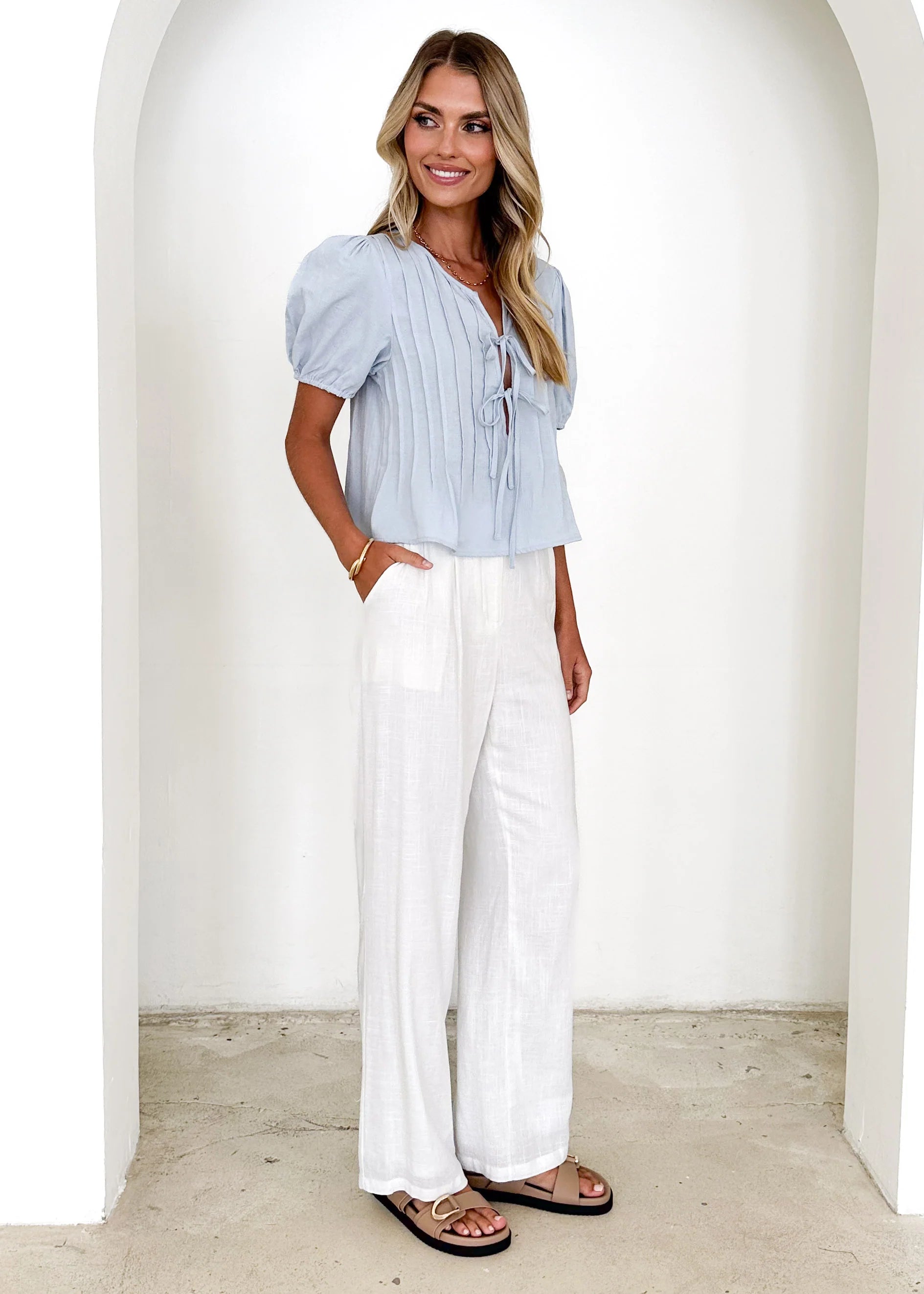 Shalia Pleated Top - Baby Blue