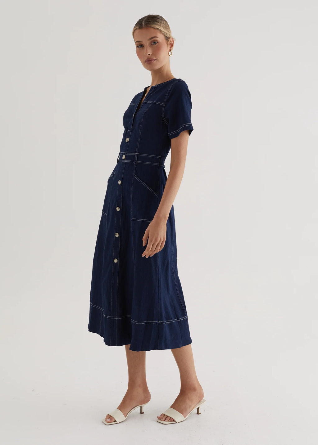 Petra Denim Midi Dress - Indigo