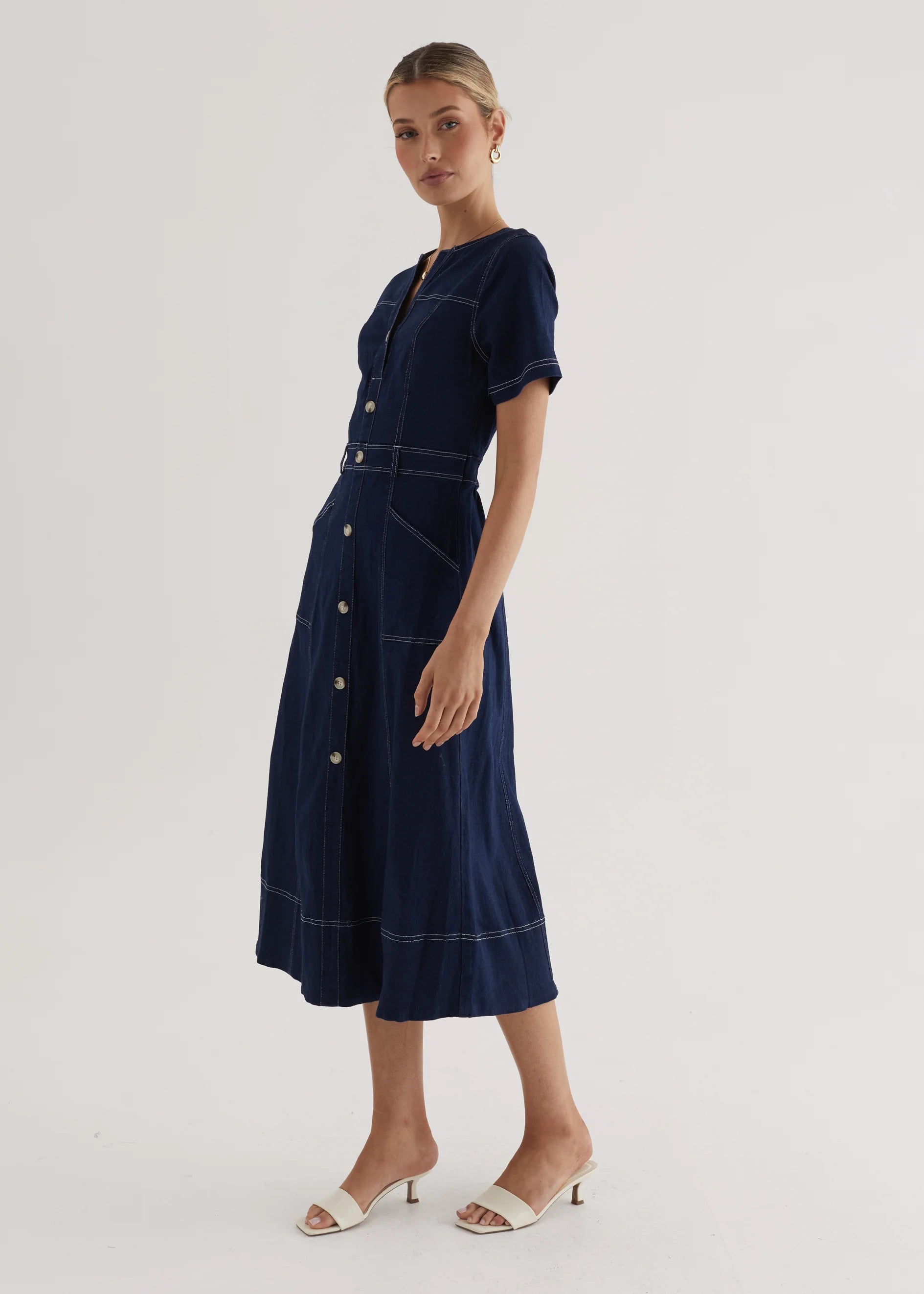Petra Denim Midi Dress - Indigo