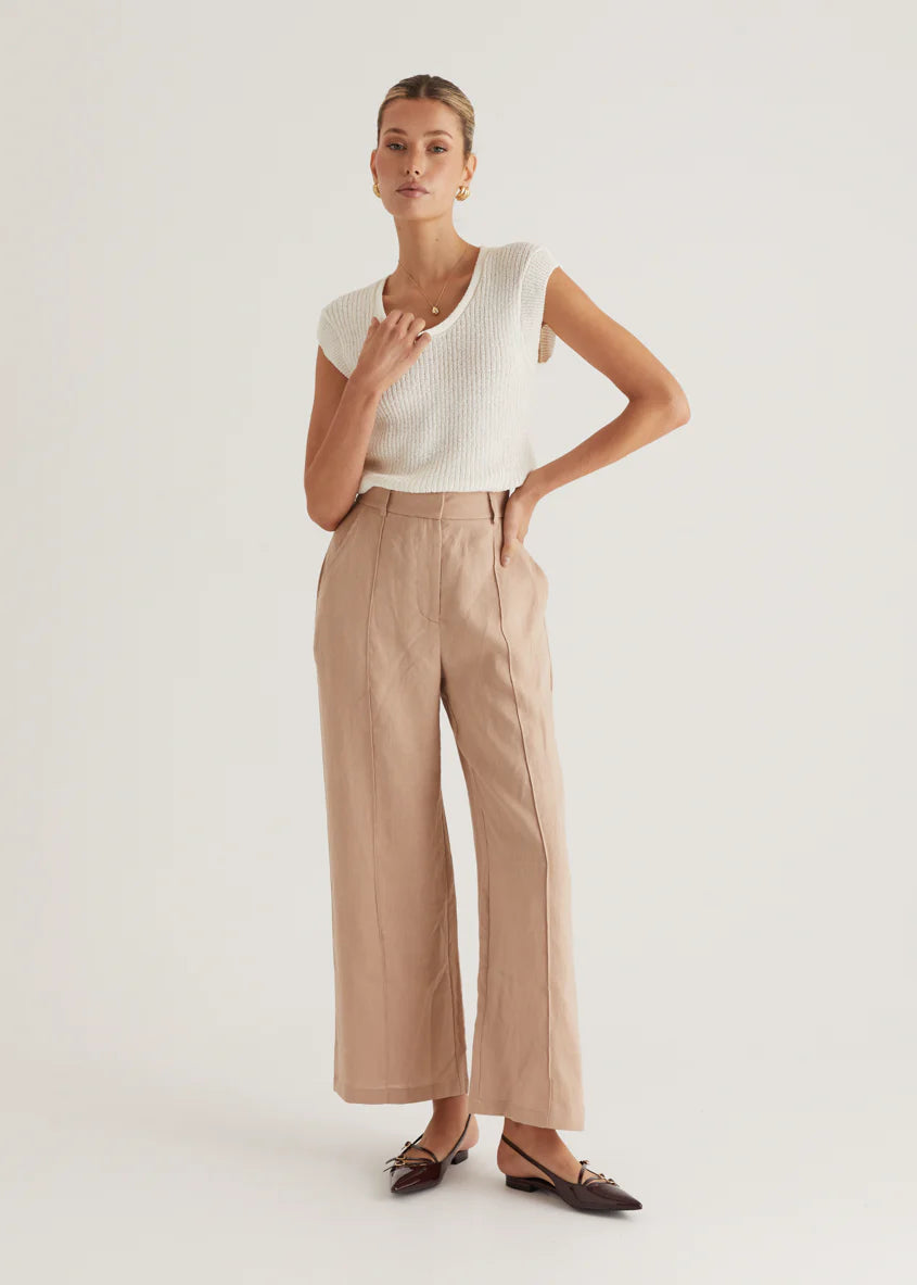 Thalia Linen Pants - Taupe