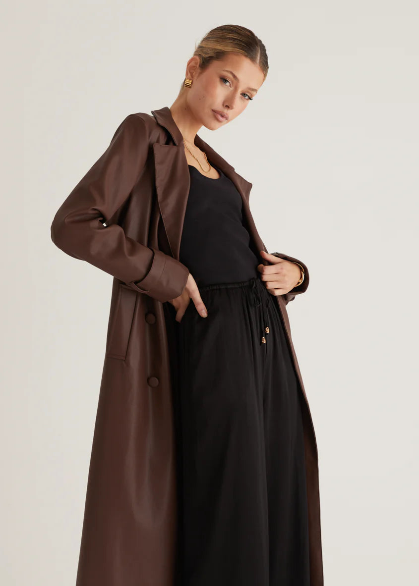 Chanti PU Trench Coat - Chocolate
