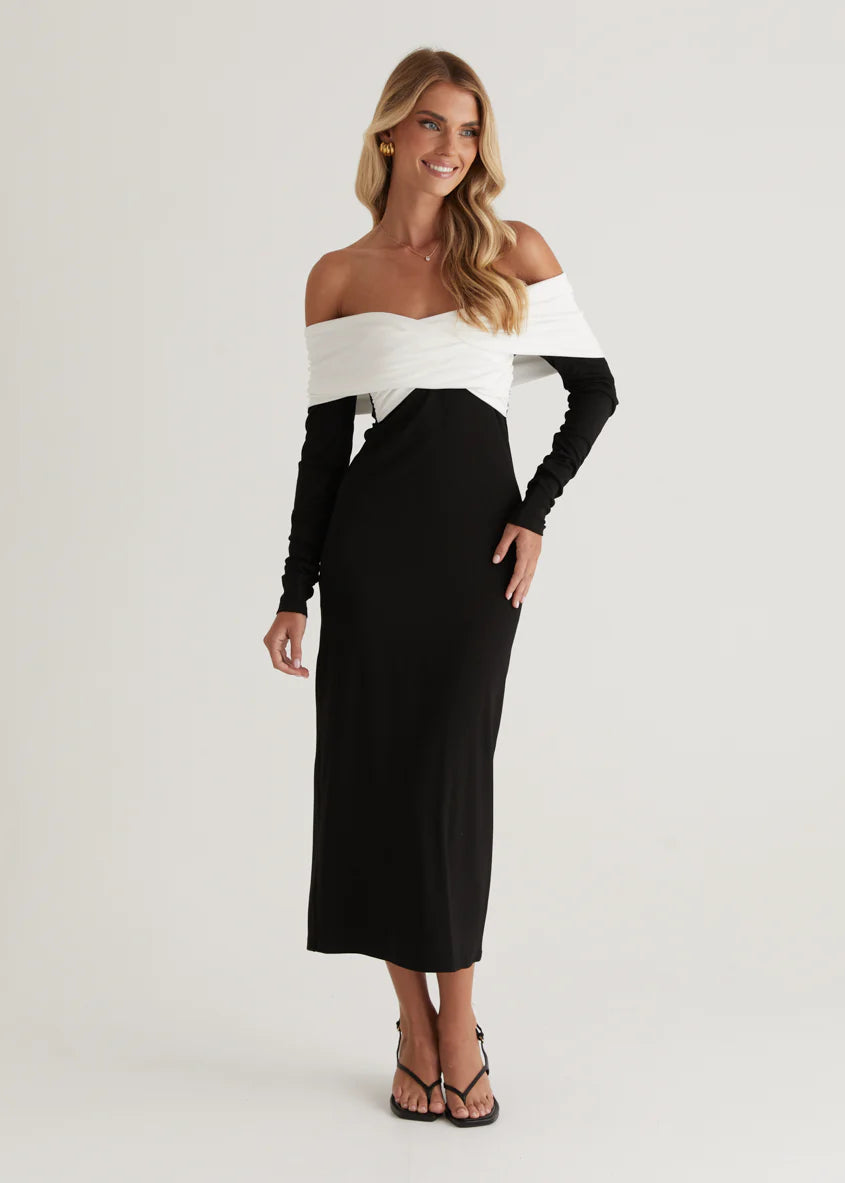 Revolver Off Shoulder Maxi Dress - Black Splice