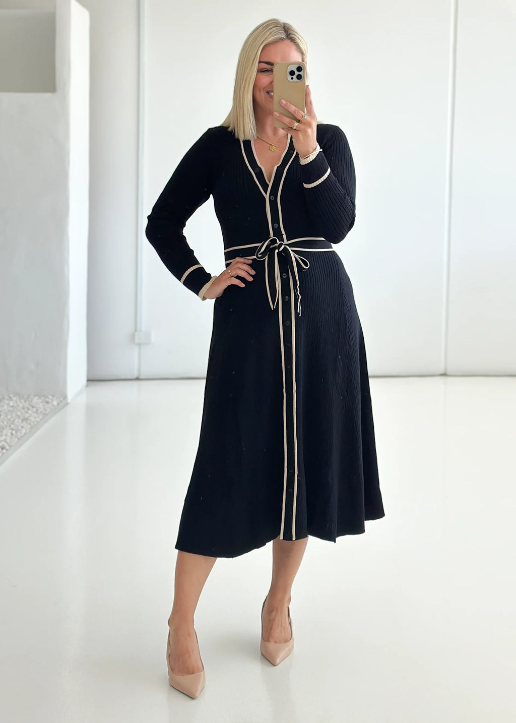 Adah Knit Midi Dress - Black