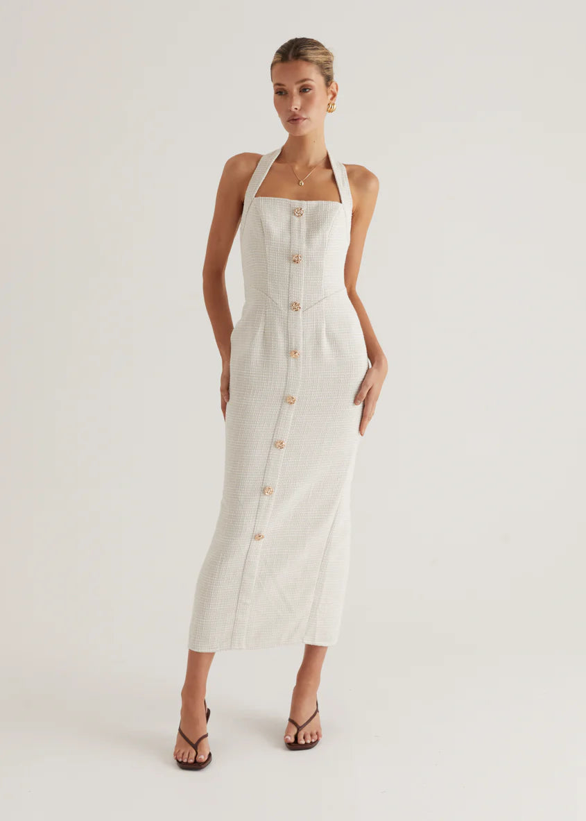 Marina Halter Midi Dress - Off White