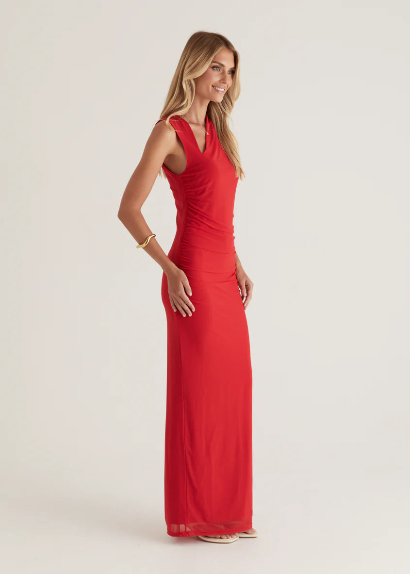 Karolina Mesh Maxi Dress - Red
