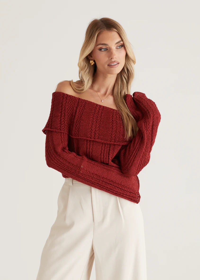Lucy Off Shoulder Sweater - Burgundy