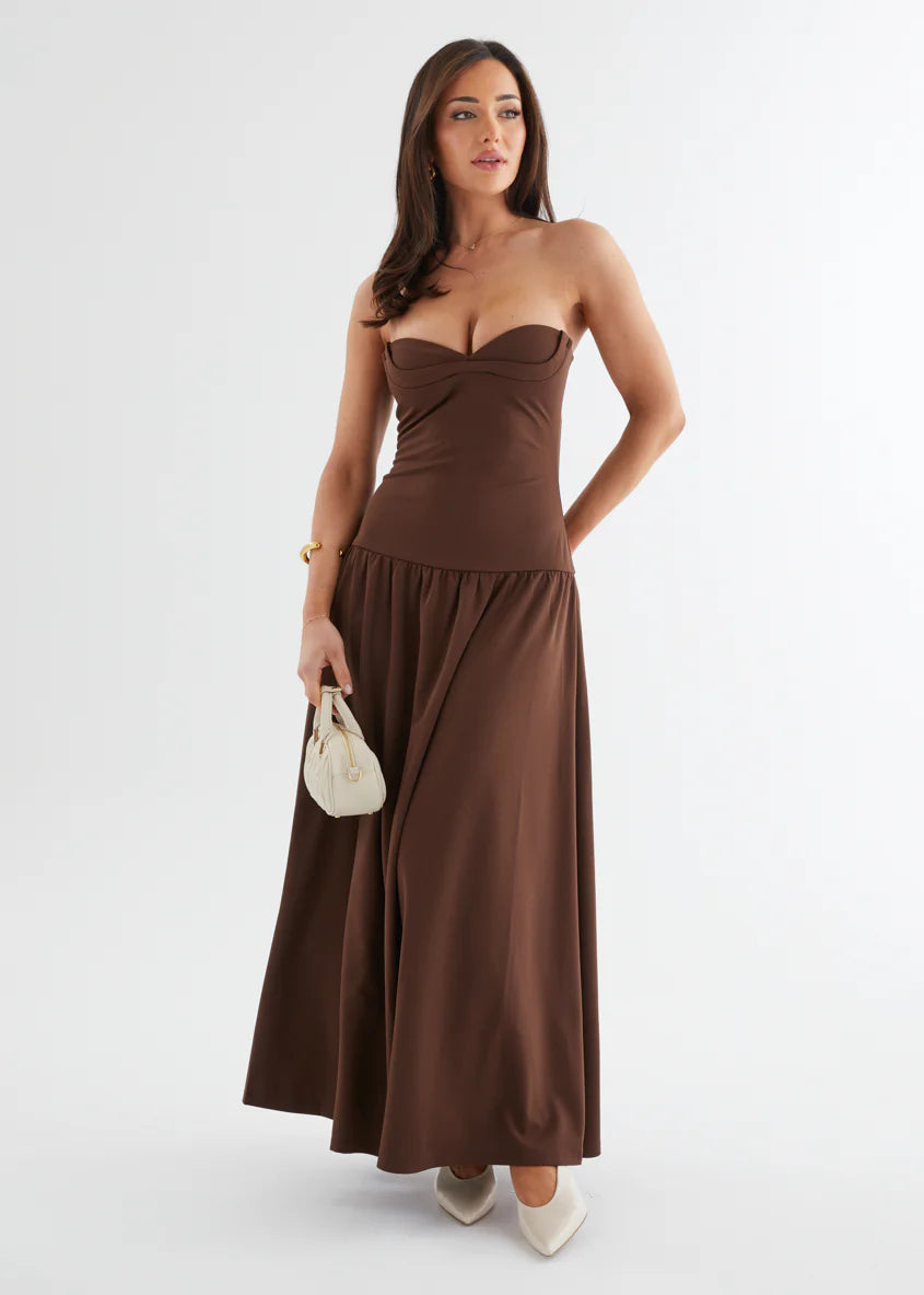 Rheanna Strapless Midi Dress - Chocolate