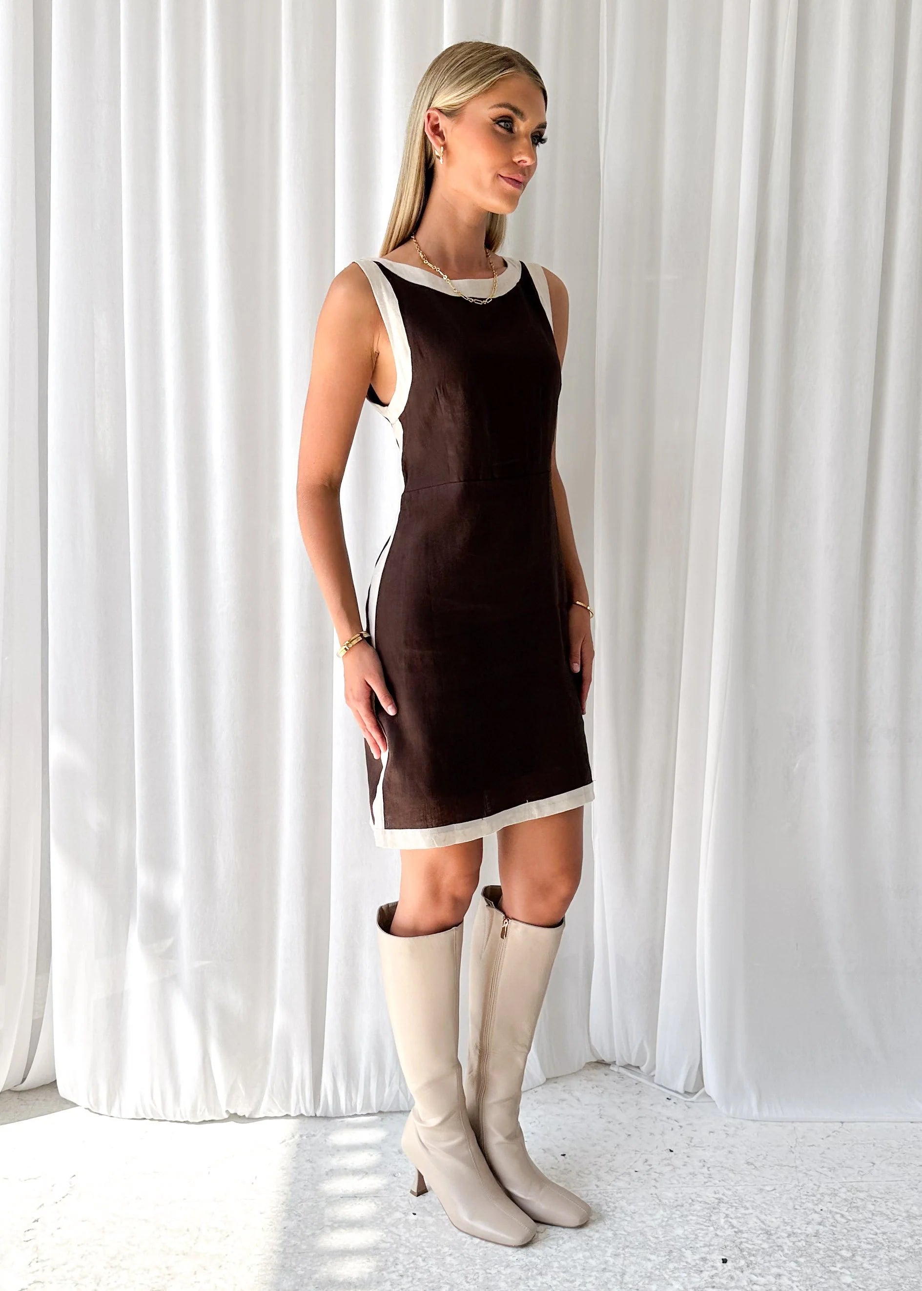 Vanda Linen Dress - Chocolate