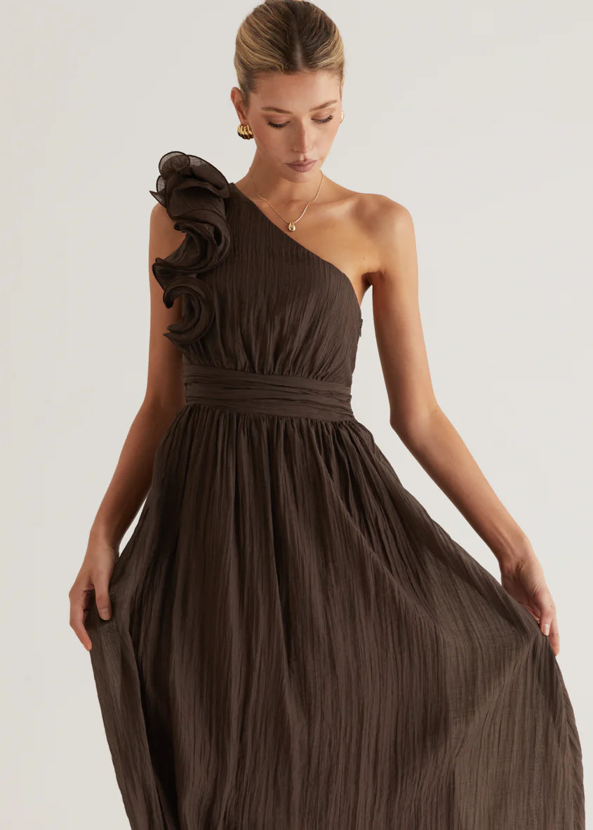 Iksie One Shoulder Maxi Dress - Chocolate