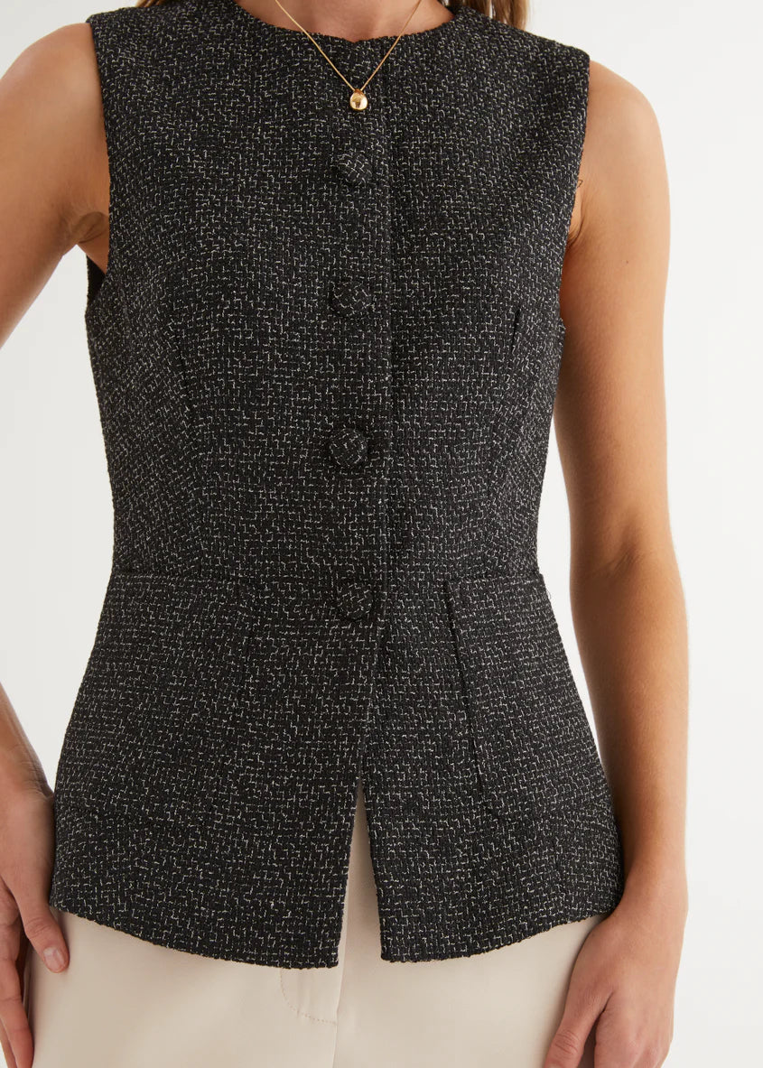 Minnie Vest Top - Black Marl