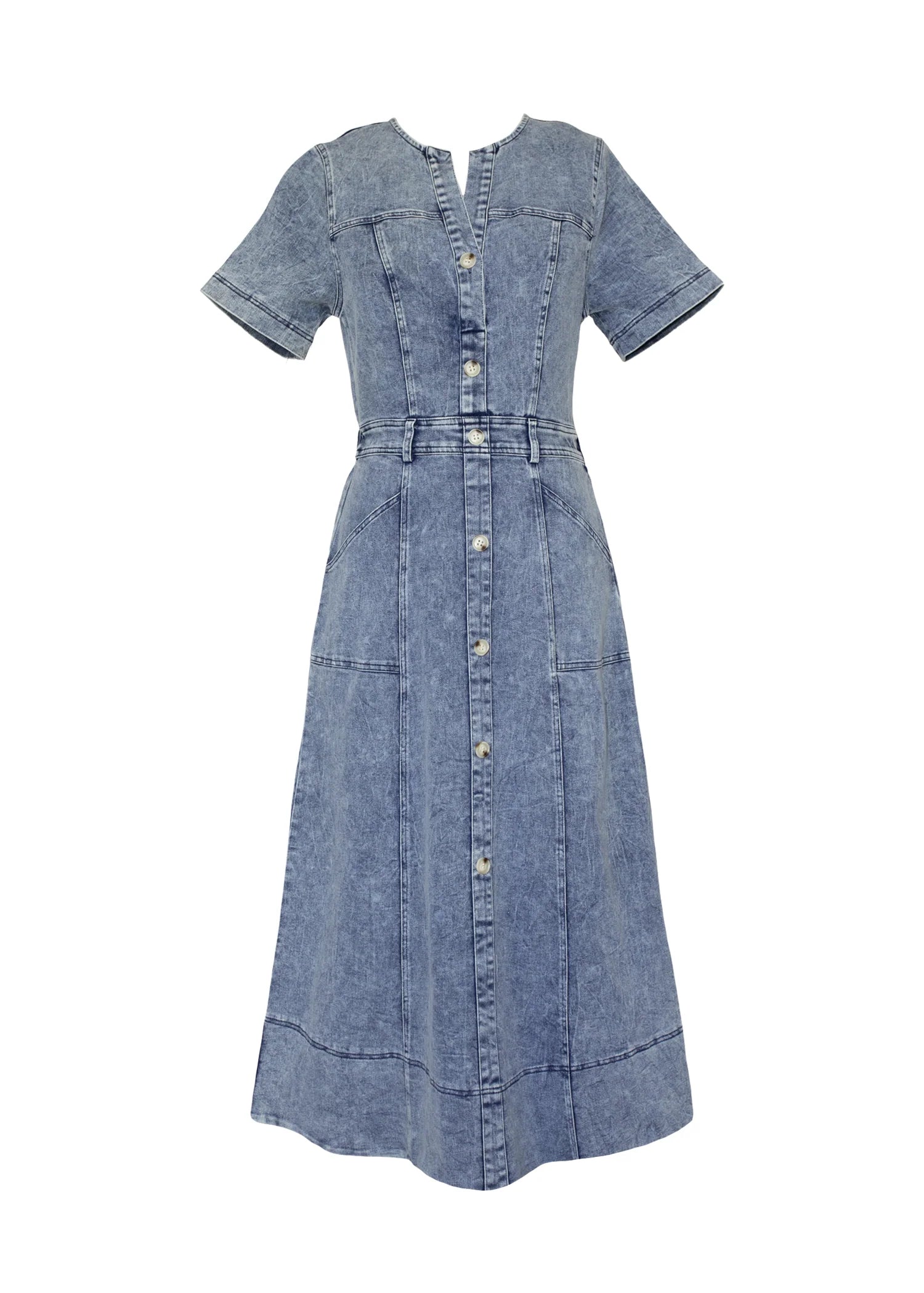 Petra Denim Midi Dress - Washed Blue