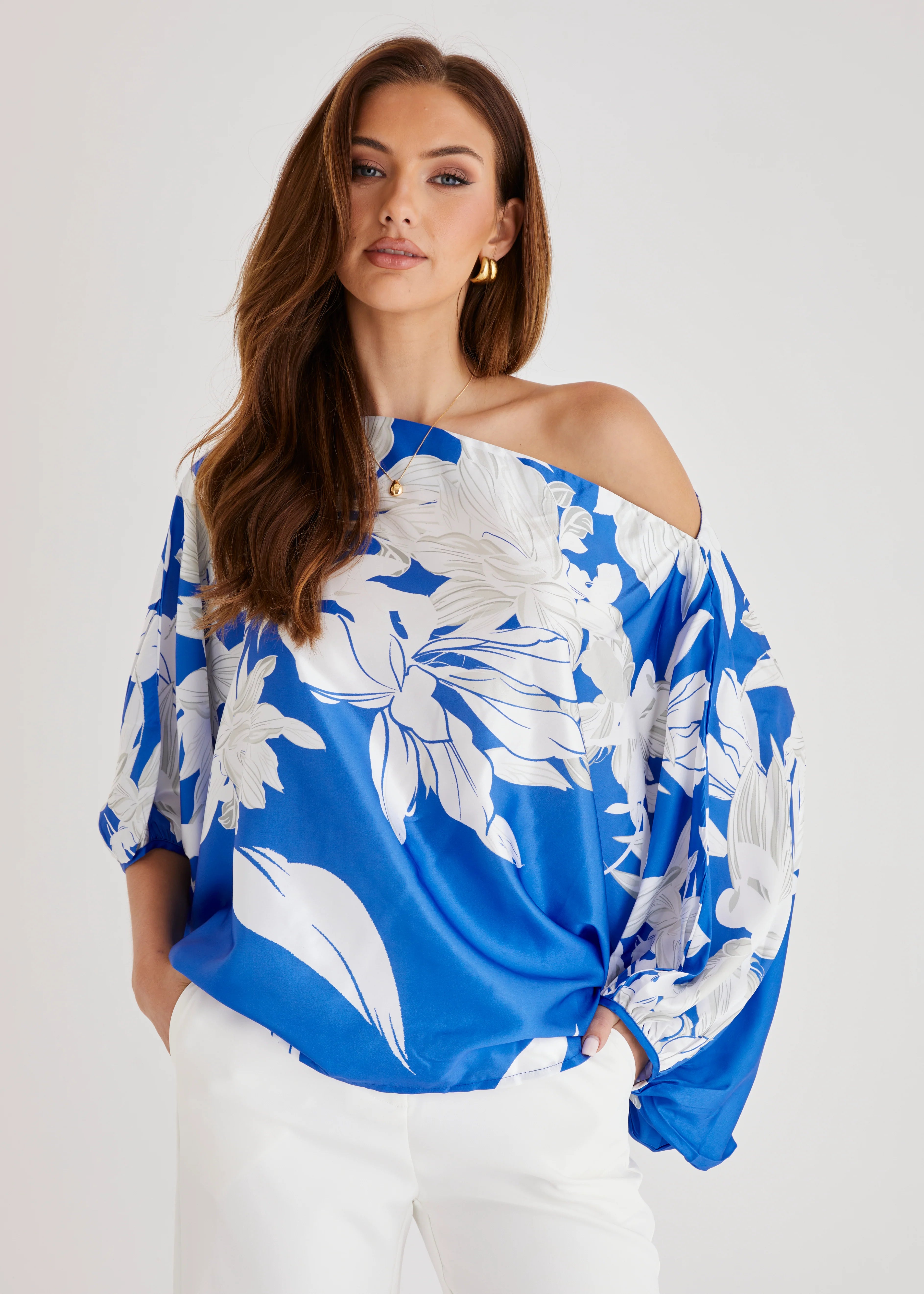 Maui Off Shoulder Top - Blue Floral