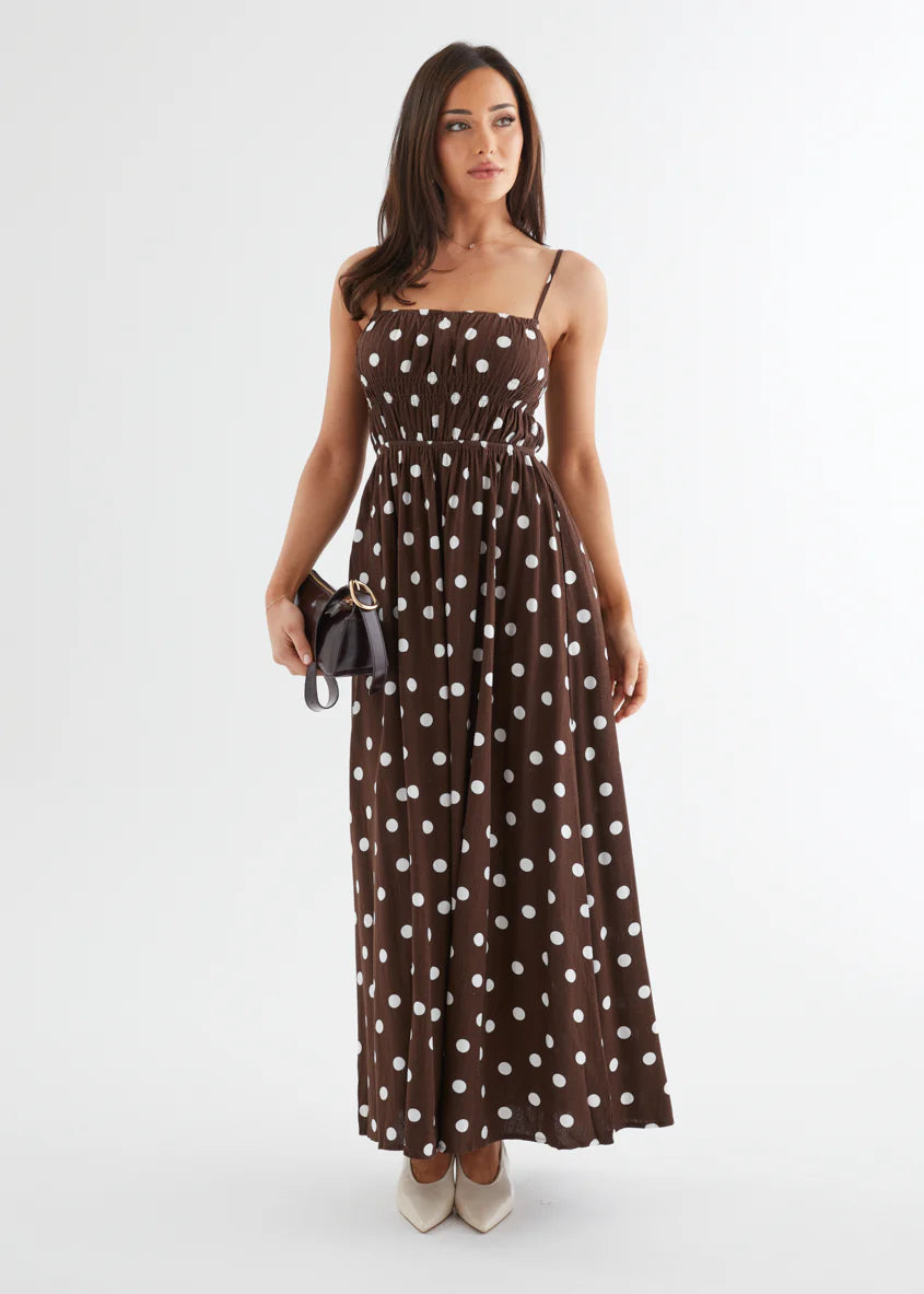 Nina Maxi Dress - Choc Polka