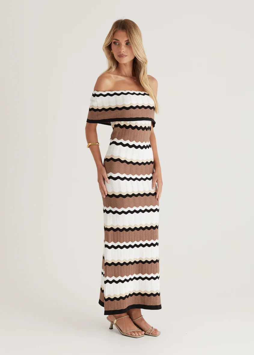 Kombi Off Shoulder Knit Maxi Dress - Mocha