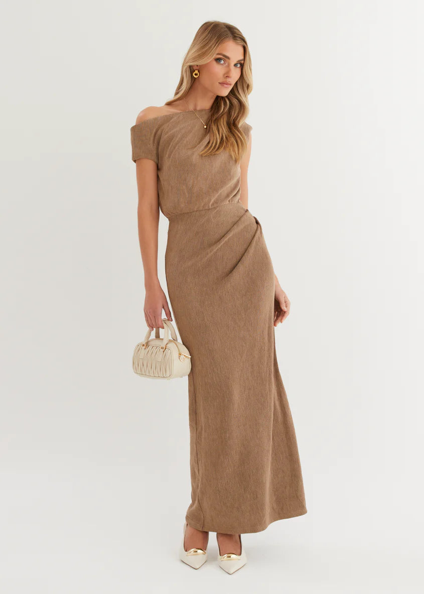 Tarni One Shoulder Maxi Dress - Chocolate