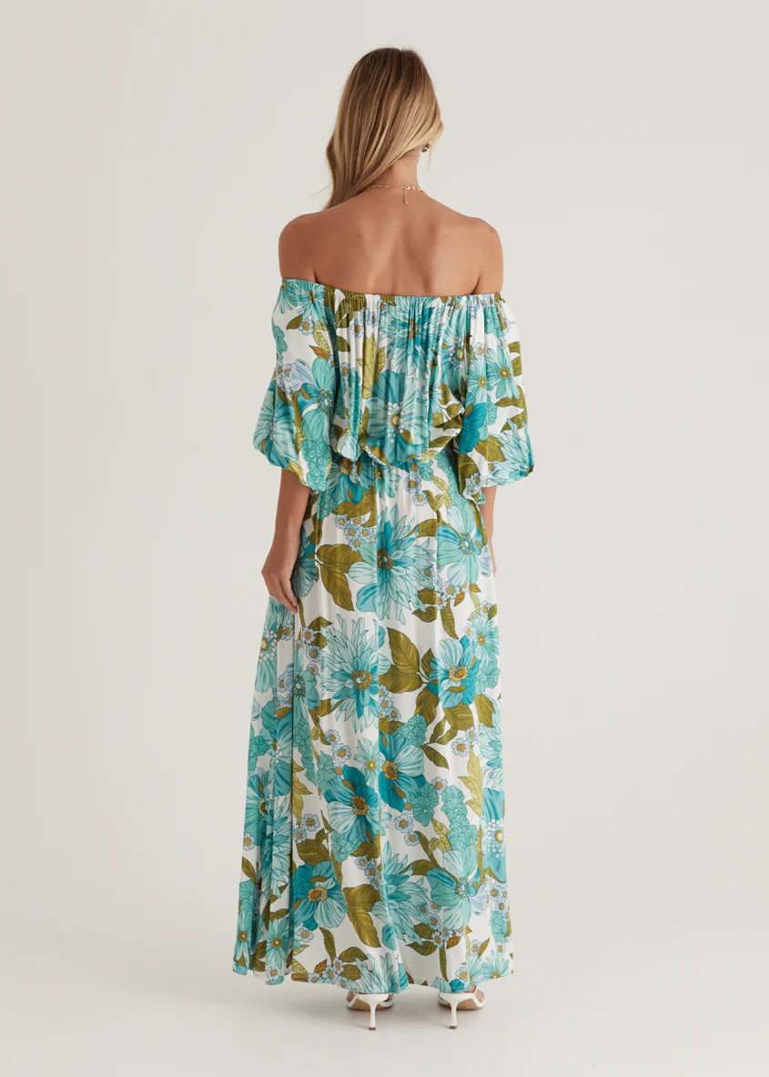 Hallie Off Shoulder Maxi Dress - Amaya Green