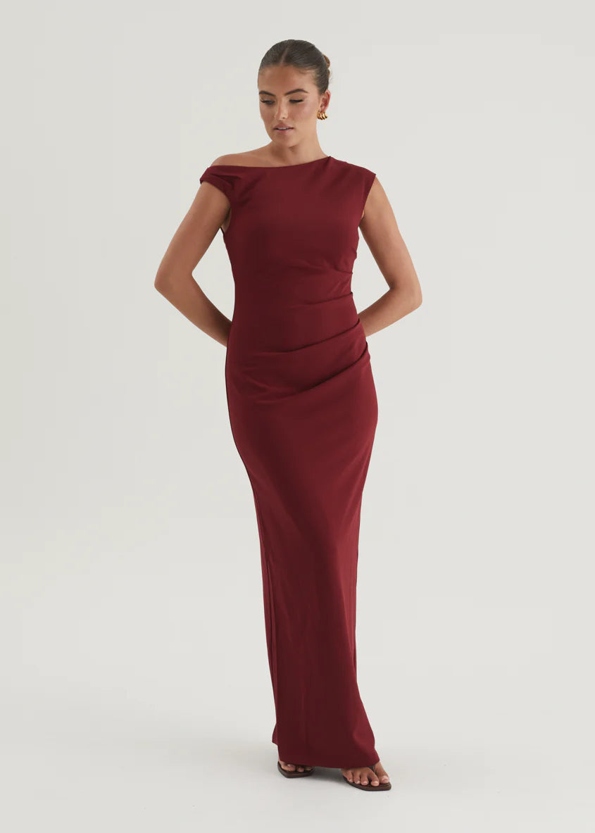 Carmella One Shoulder Maxi Dress - Burgundy