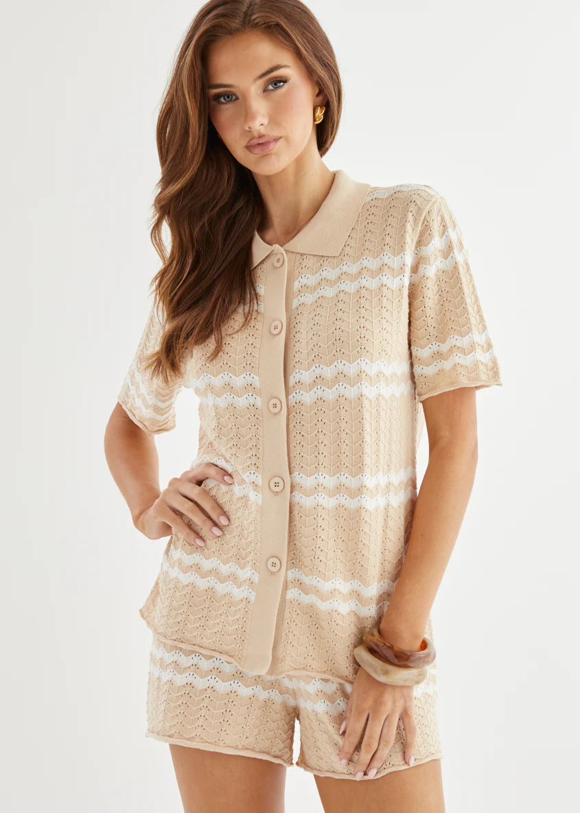 Mallorca Knit Top - Sand Stripe