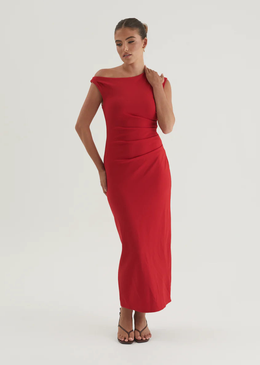Elsea One Shoulder Maxi Dress - Red