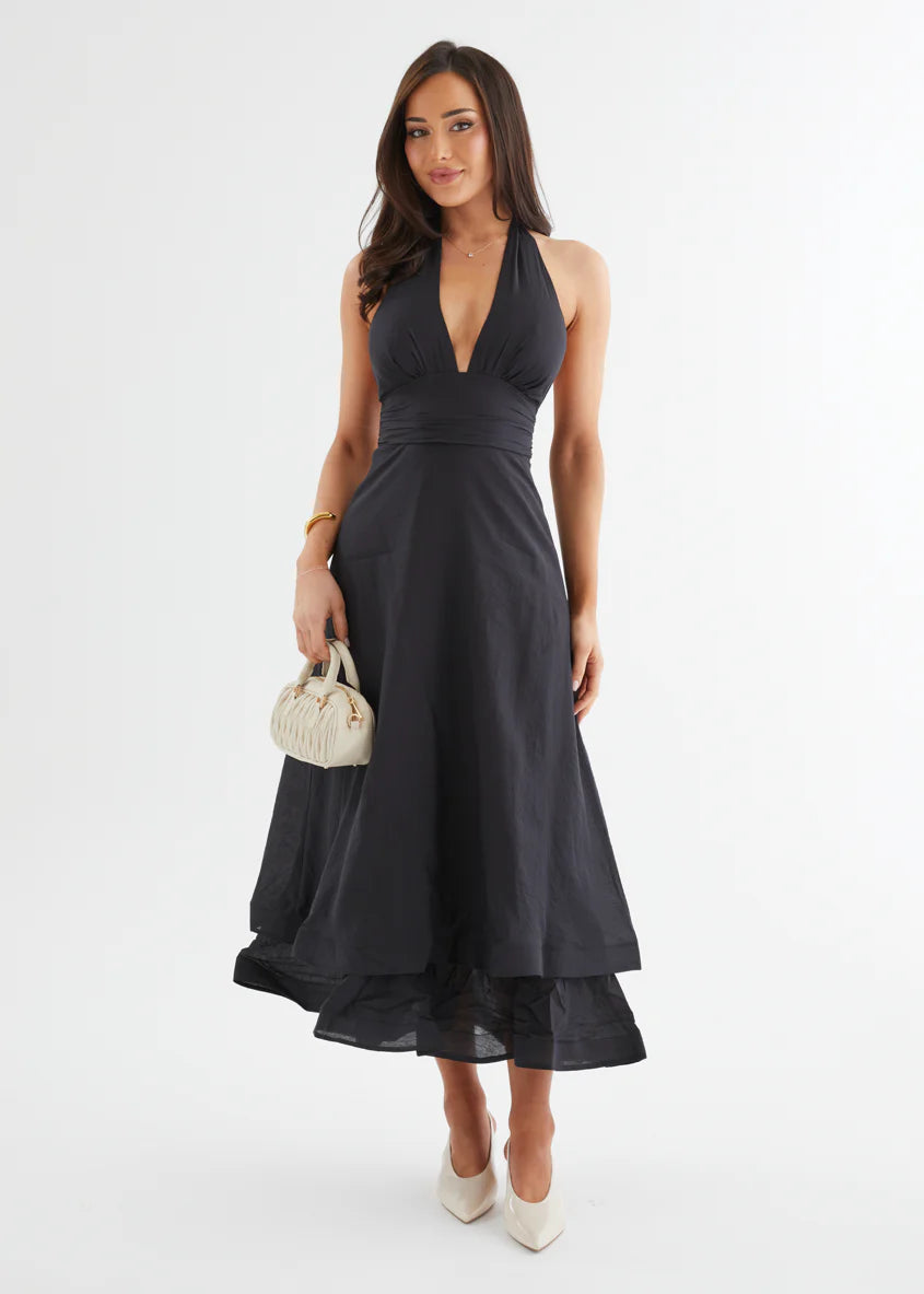 Zayde Halter Midi Dress - Black