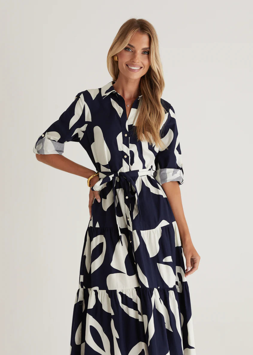 Maybelle Midi Dress - Navy Leaf