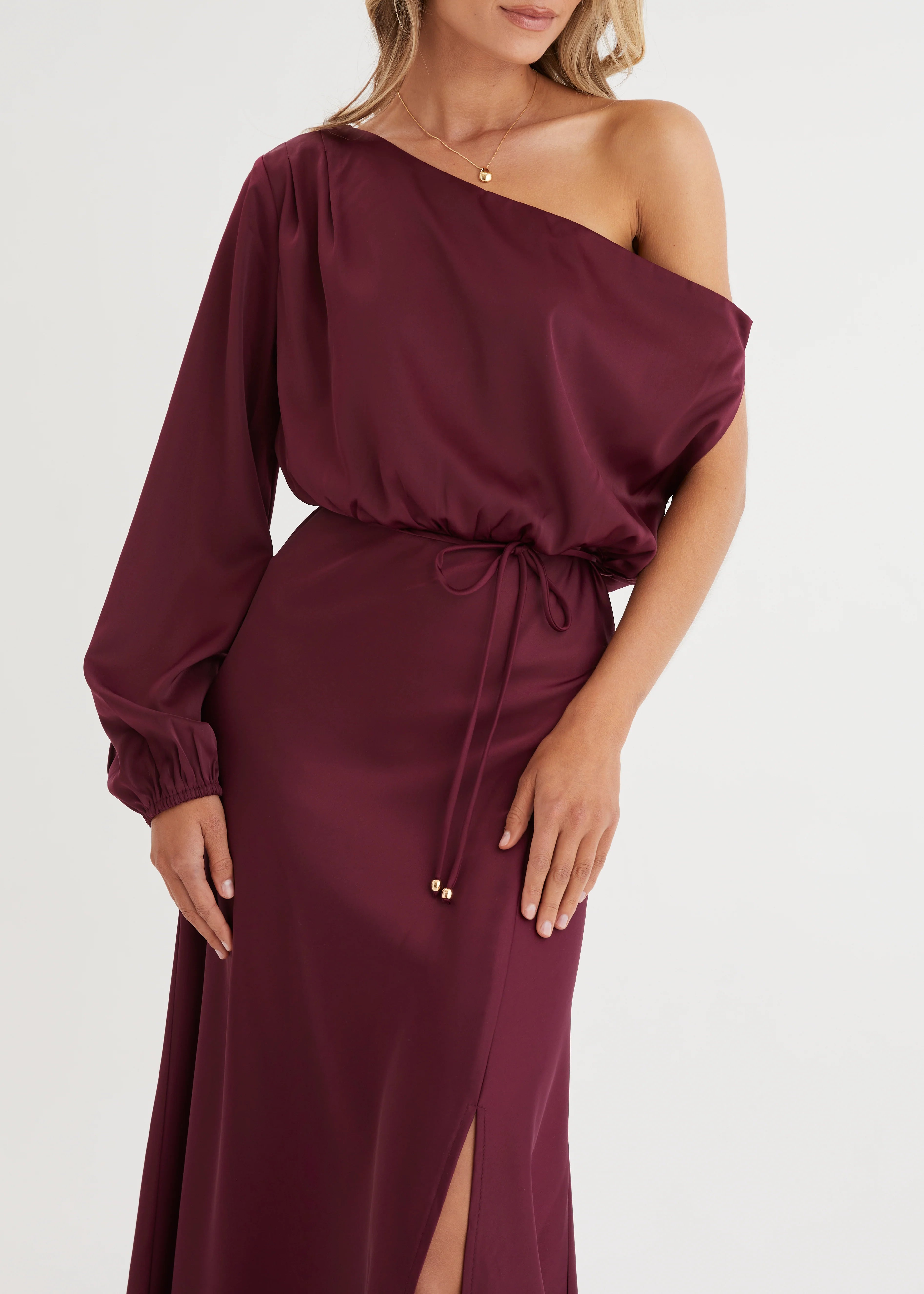 Skylah Drop Shoulder Midi Dress - Wine