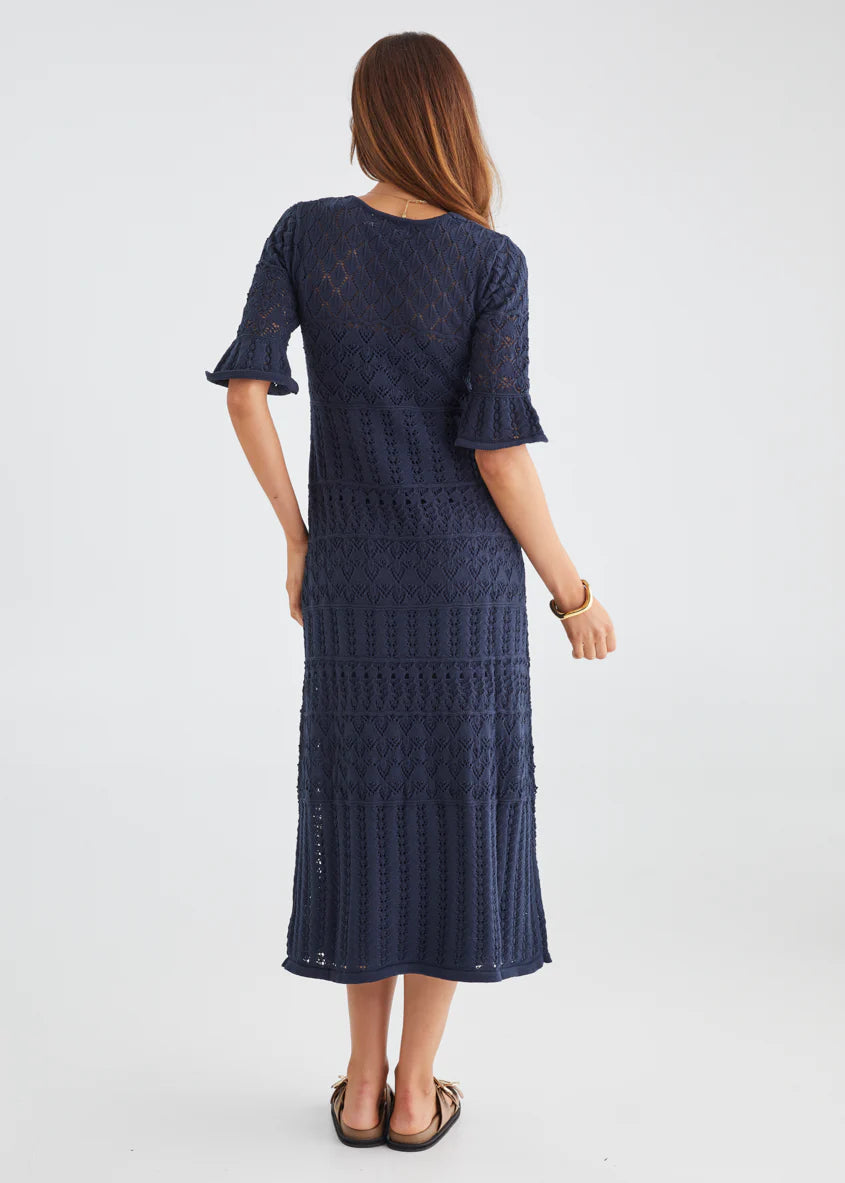 Estrela Crochet Midi Dress - Navy