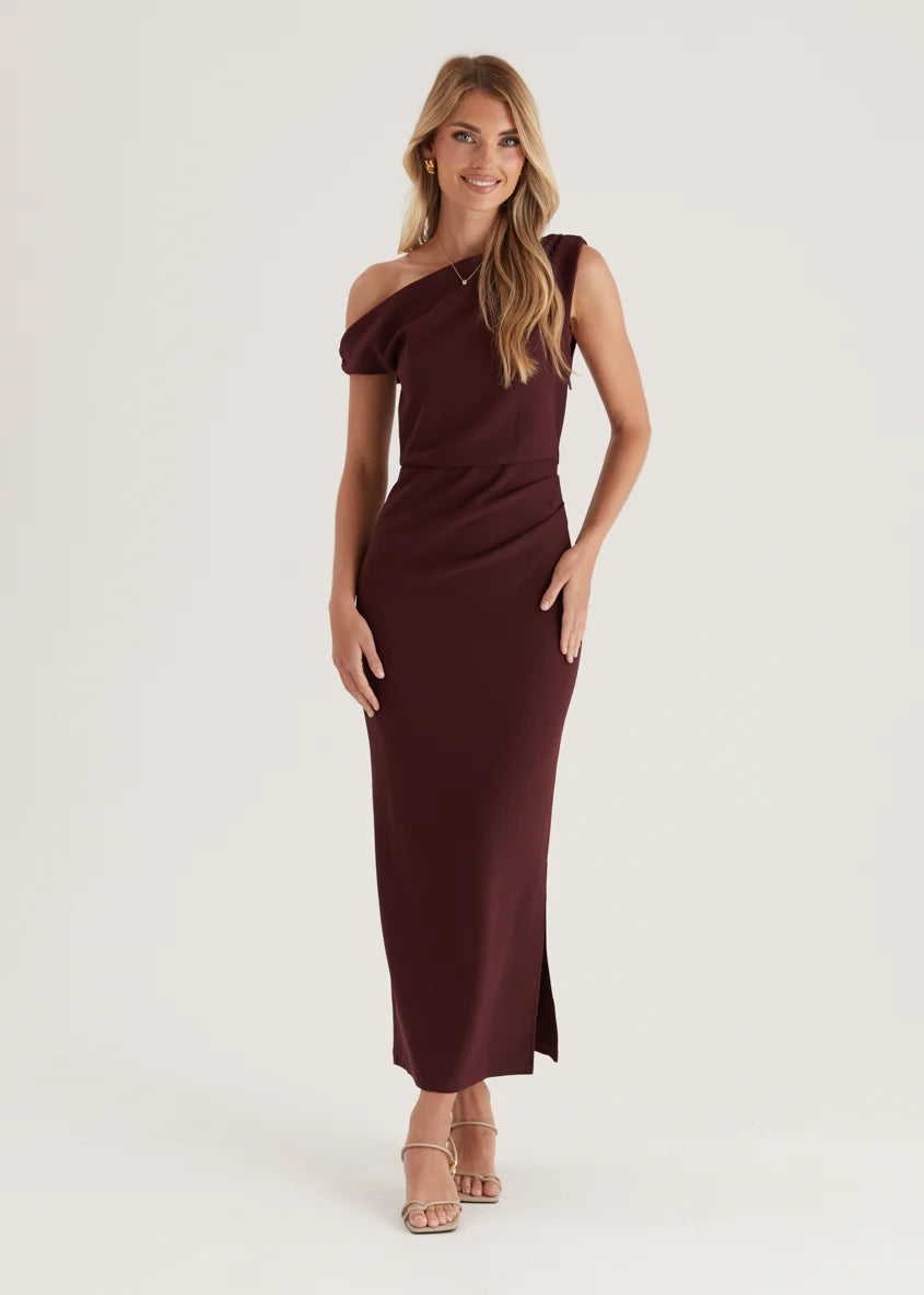 Java Off Shoulder Midi Dress - Mulberry
