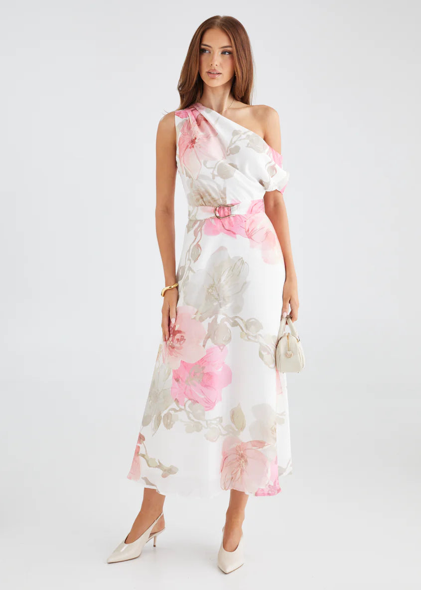 Jacqui Drop Shoulder Midi Dress - Pink Floral