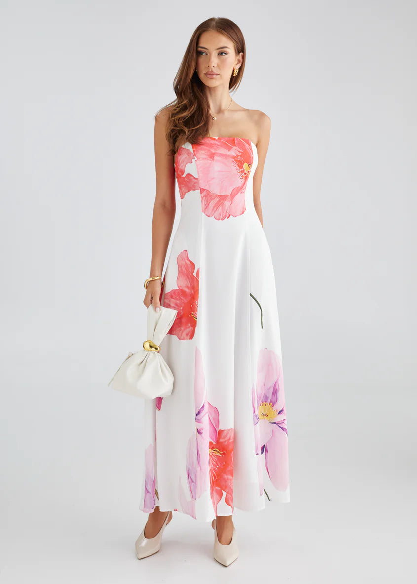 Jayde Strapless Maxi Dress - Pink Flowers