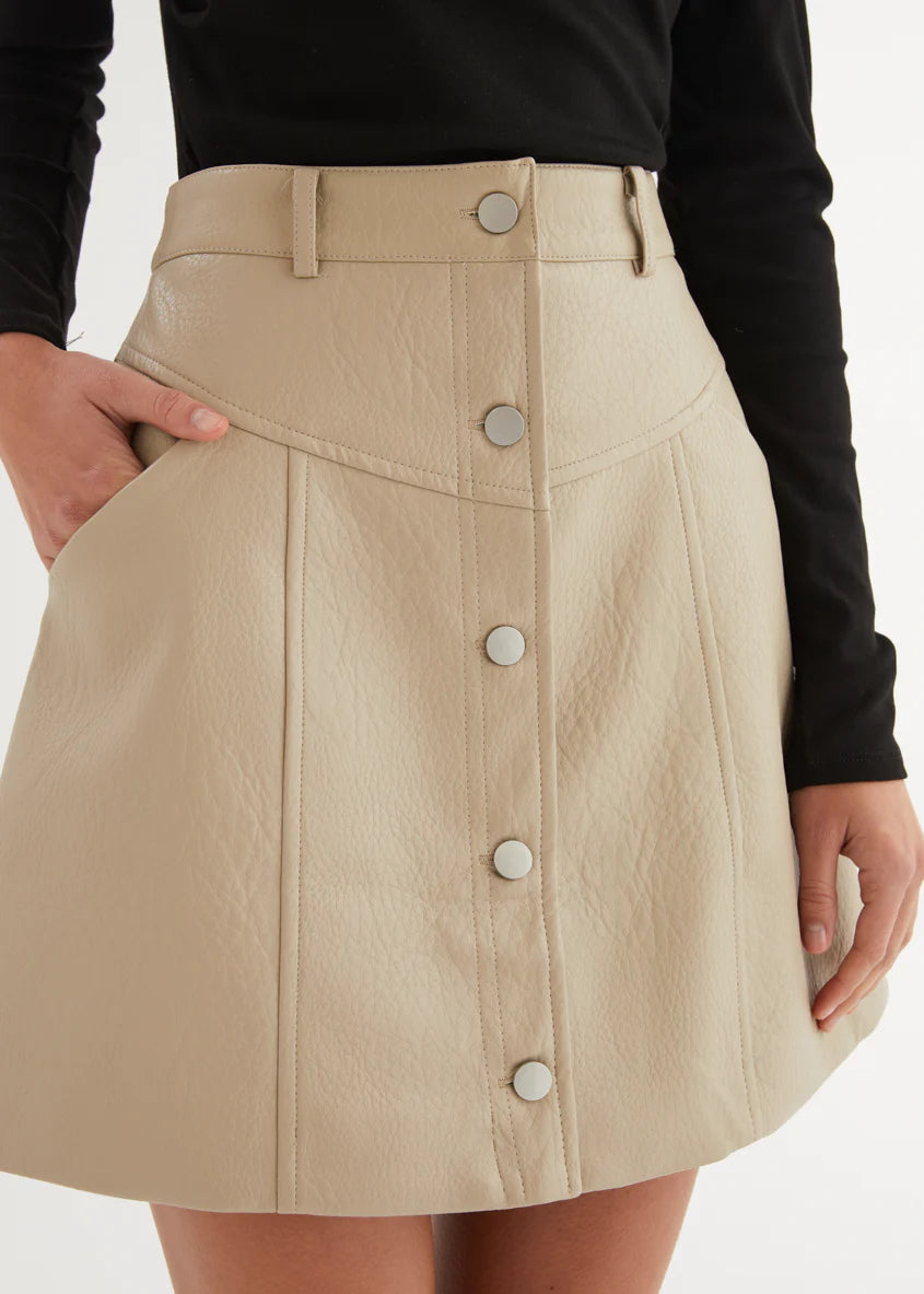 Bittersweet PU Skirt - Bone