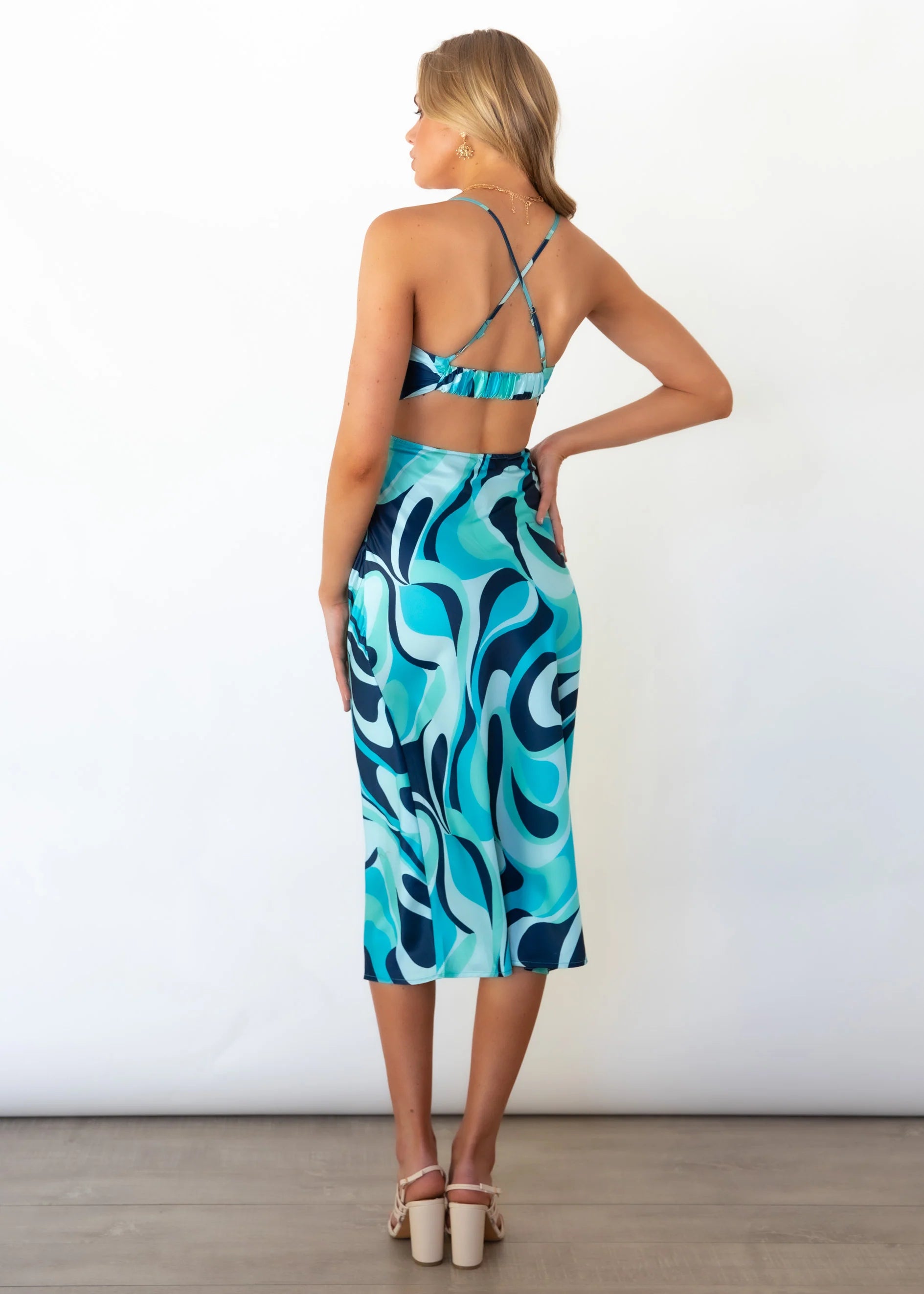 Fade Cut-Out Midi Dress - Blue Print