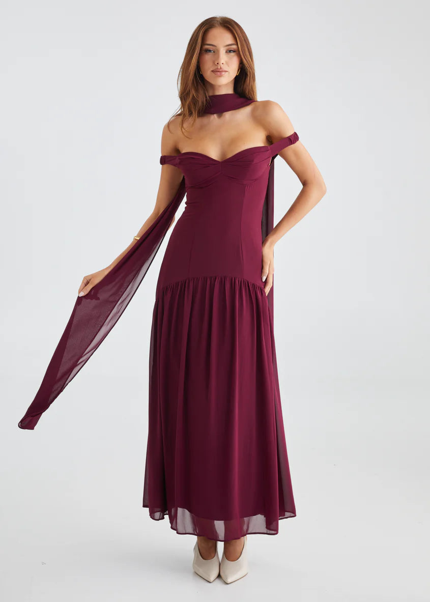 Kirah Off Shoulder Maxi Dress - Wine