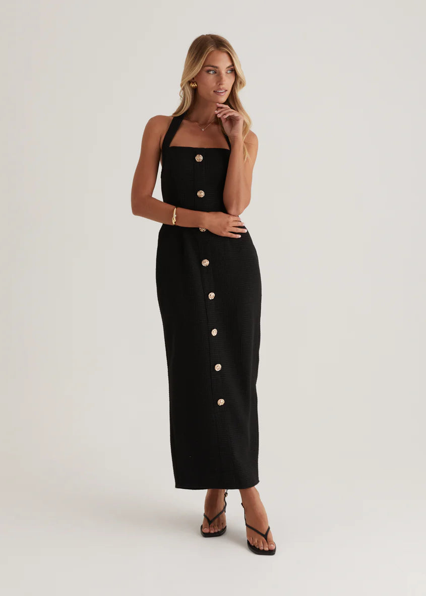 Marina Halter Midi Dress - Black