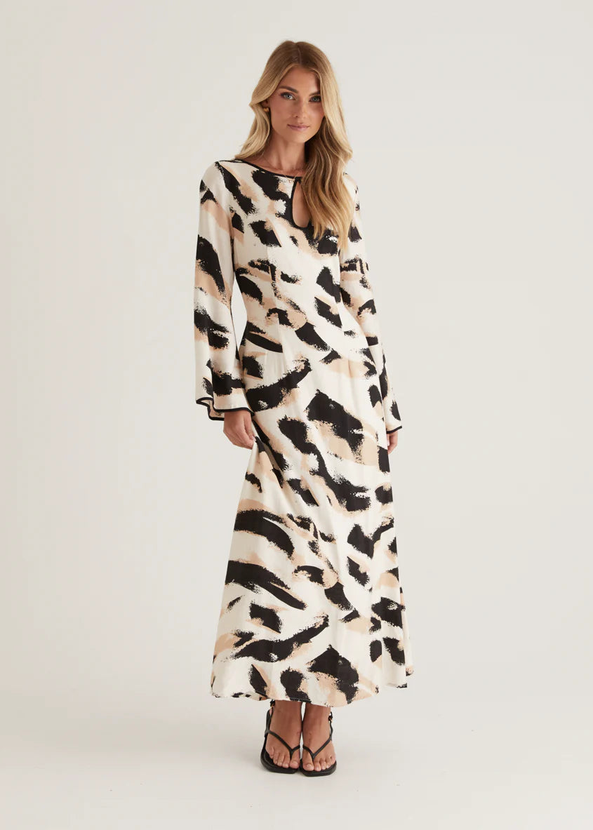 Krombae Maxi Dress - Beige Abstract