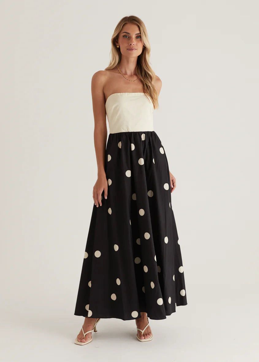 Nadya Strapless Maxi Dress - Cream Polka
