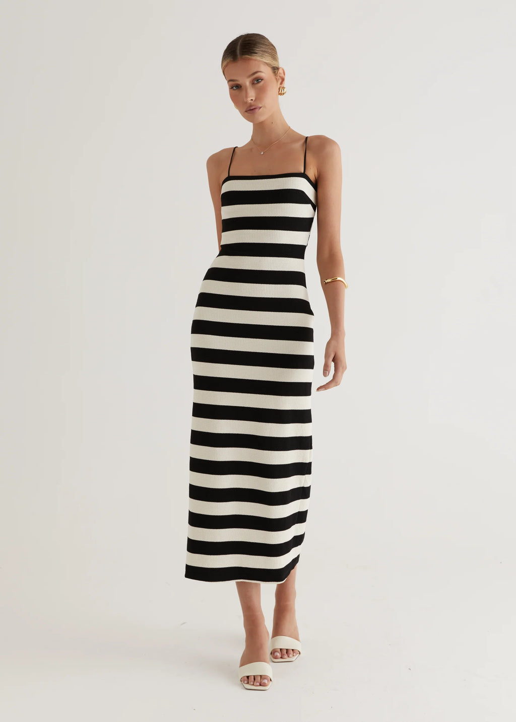 Sandy Knit Midi Dress - Black Stripe