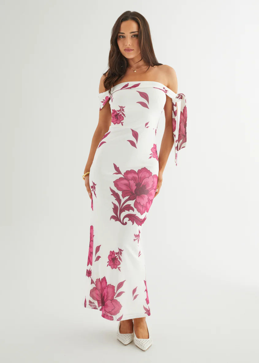 Madisyn Mesh Maxi Dress - Berry Flowers